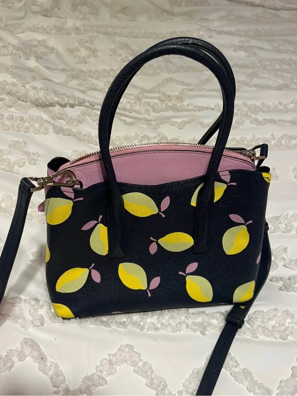 Kate Spade Navy Lemon Print Satchel with Wallet